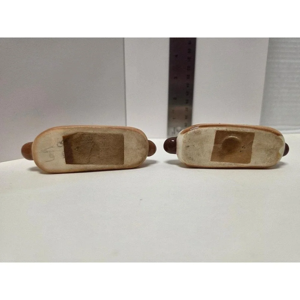 vintage Virginia Ann Ceramics salt and pepper shakers shaped like hot dogs